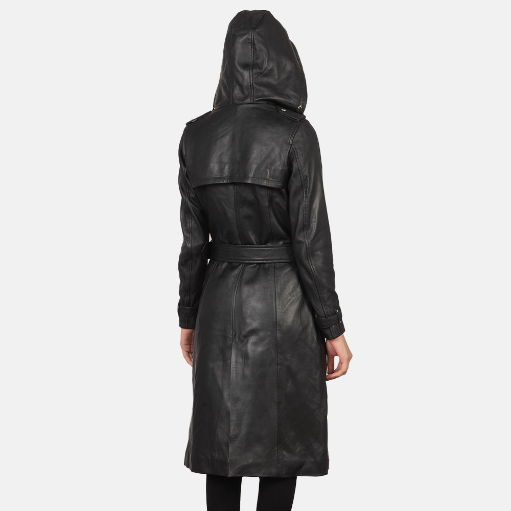 Sowachi Fixon Hooded Black Trench Coat