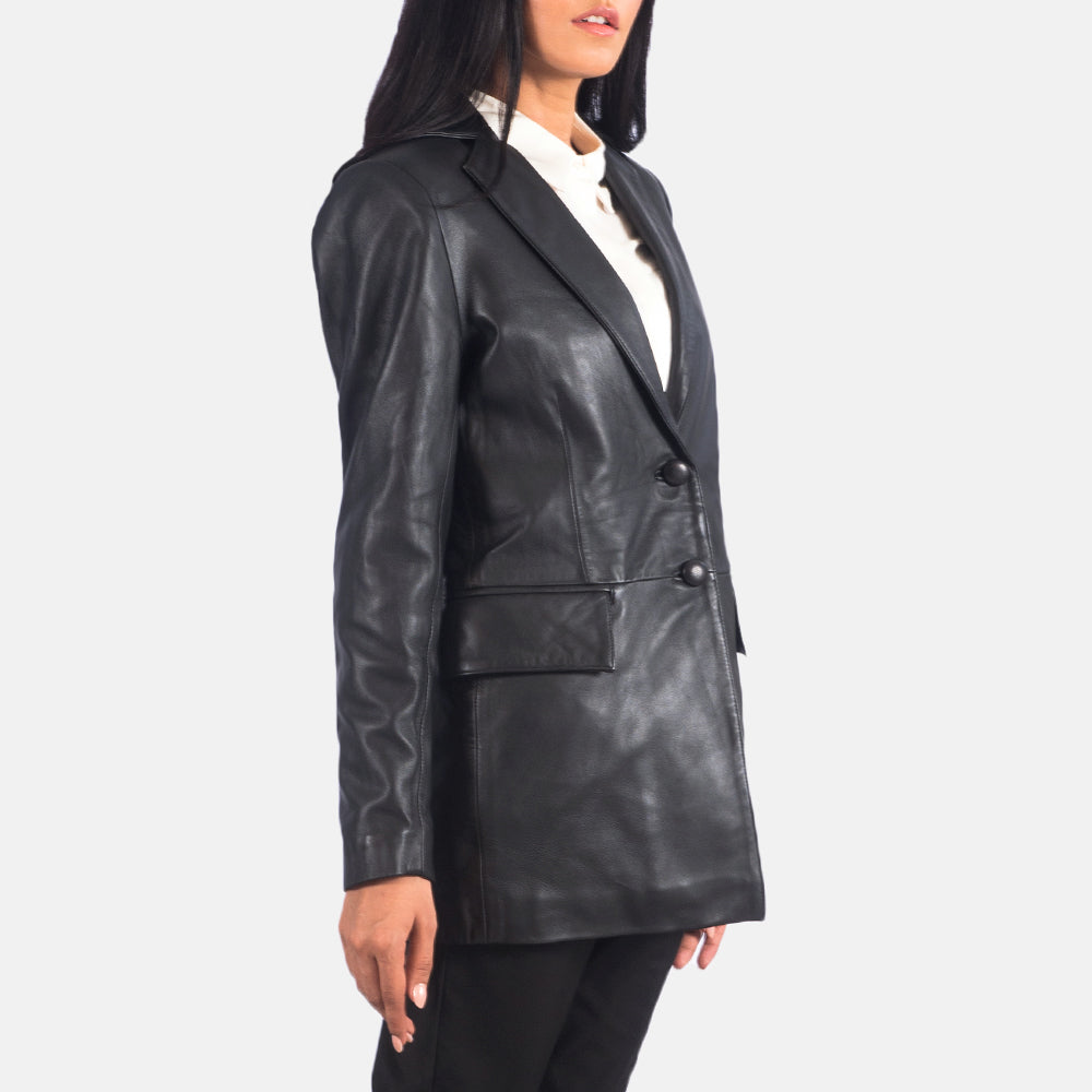 Sowachi Marilyn Black Leather Blazer