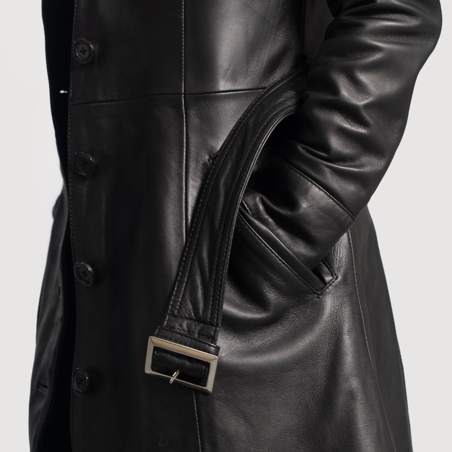 Sowachi Moonlight Black Leather Trench Coat