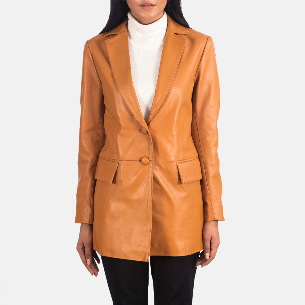 Sowachi  Tan Brown Leather Blazer