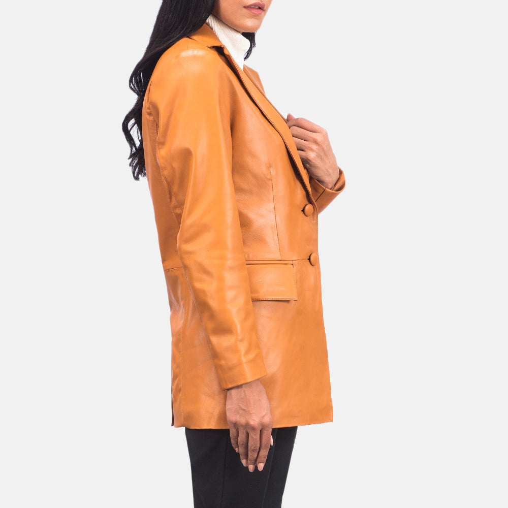 Sowachi  Tan Brown Leather Blazer