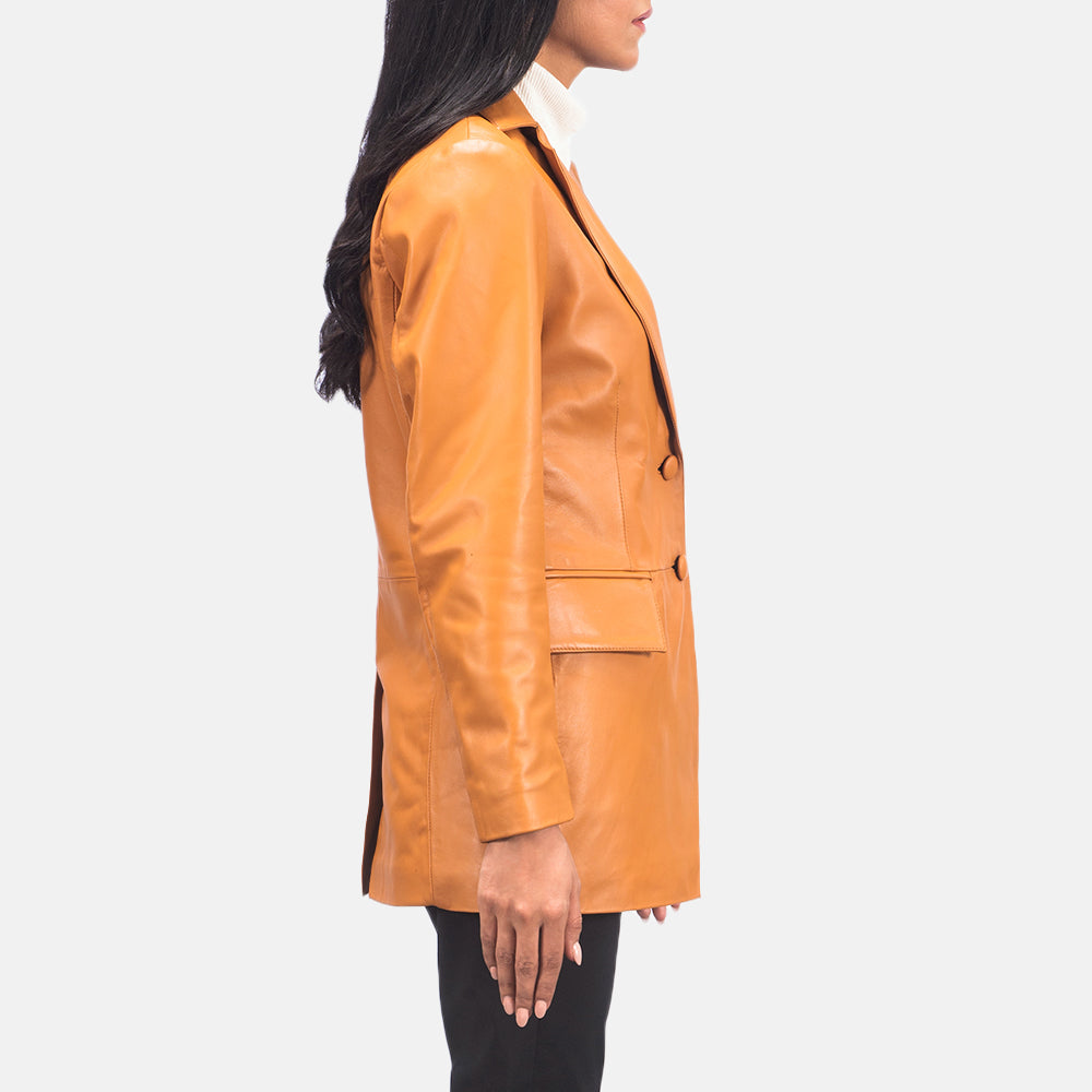 Sowachi  Tan Brown Leather Blazer