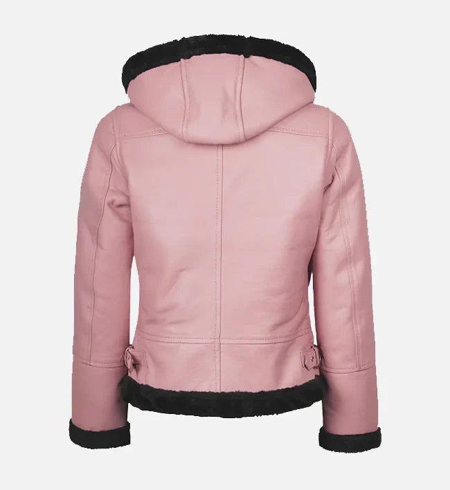 Sowachi Women's Pink Hooded Shearling Jacket