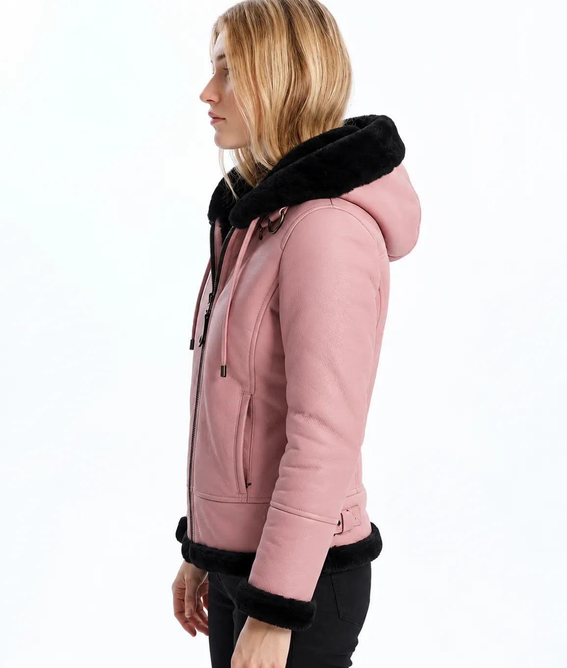 Sowachi Women's Pink Hooded Shearling Jacket