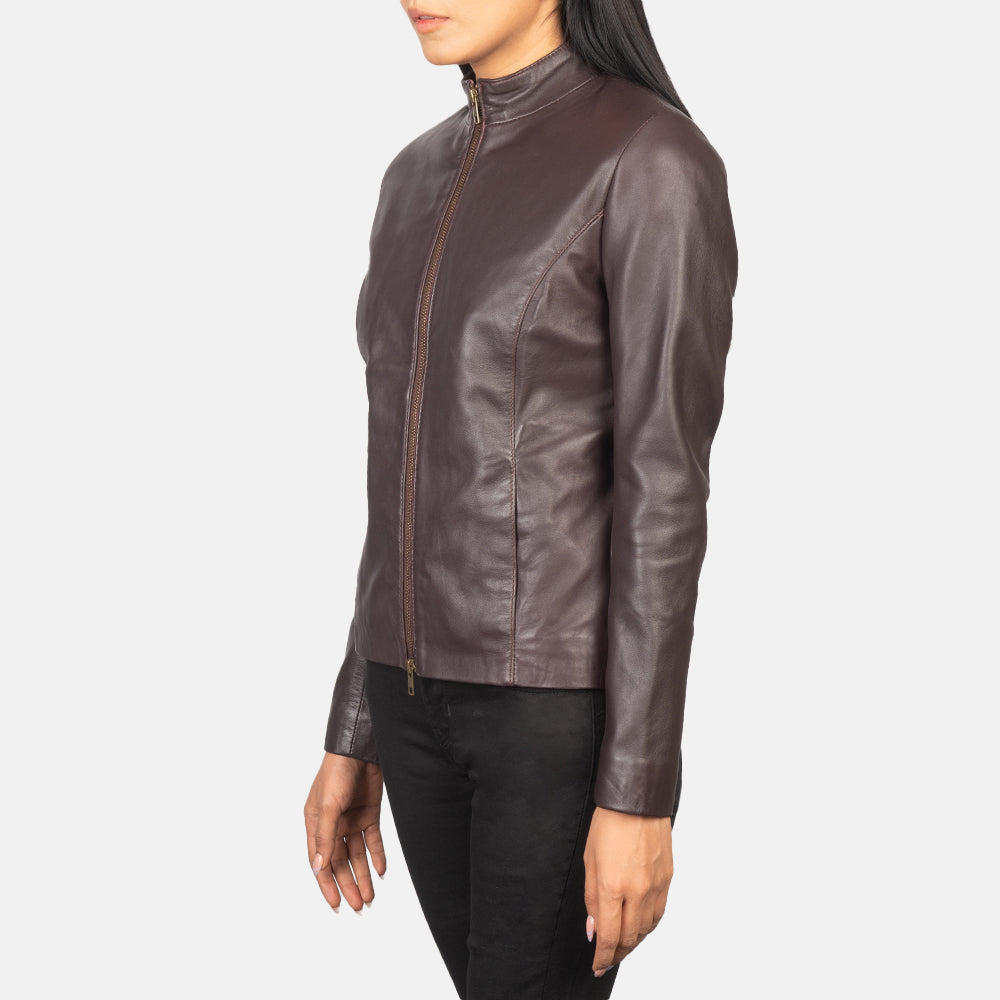 Sowachi Rumella Maroon Leather Biker Jacket