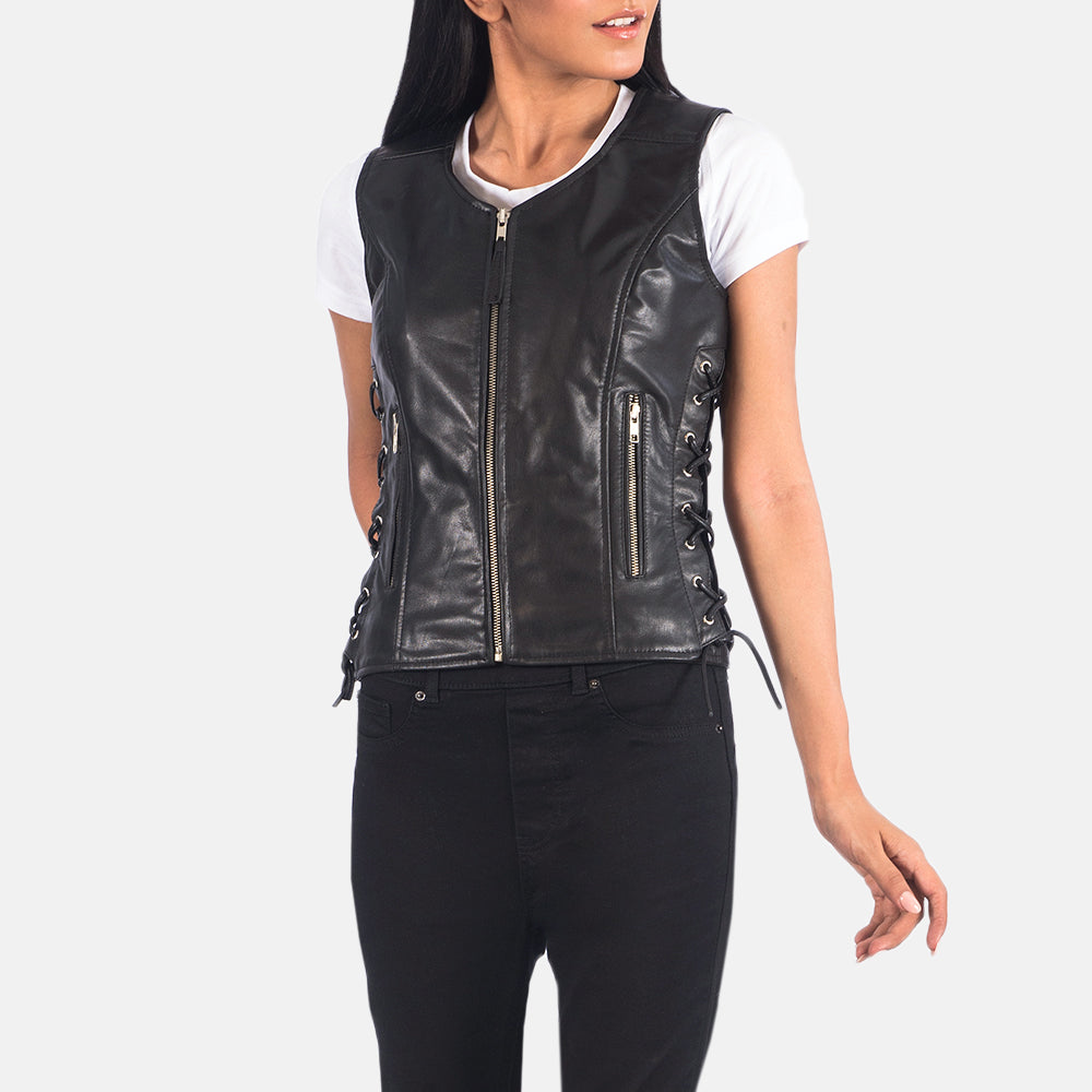 Sowachi Vanda Black Leather Biker Vest