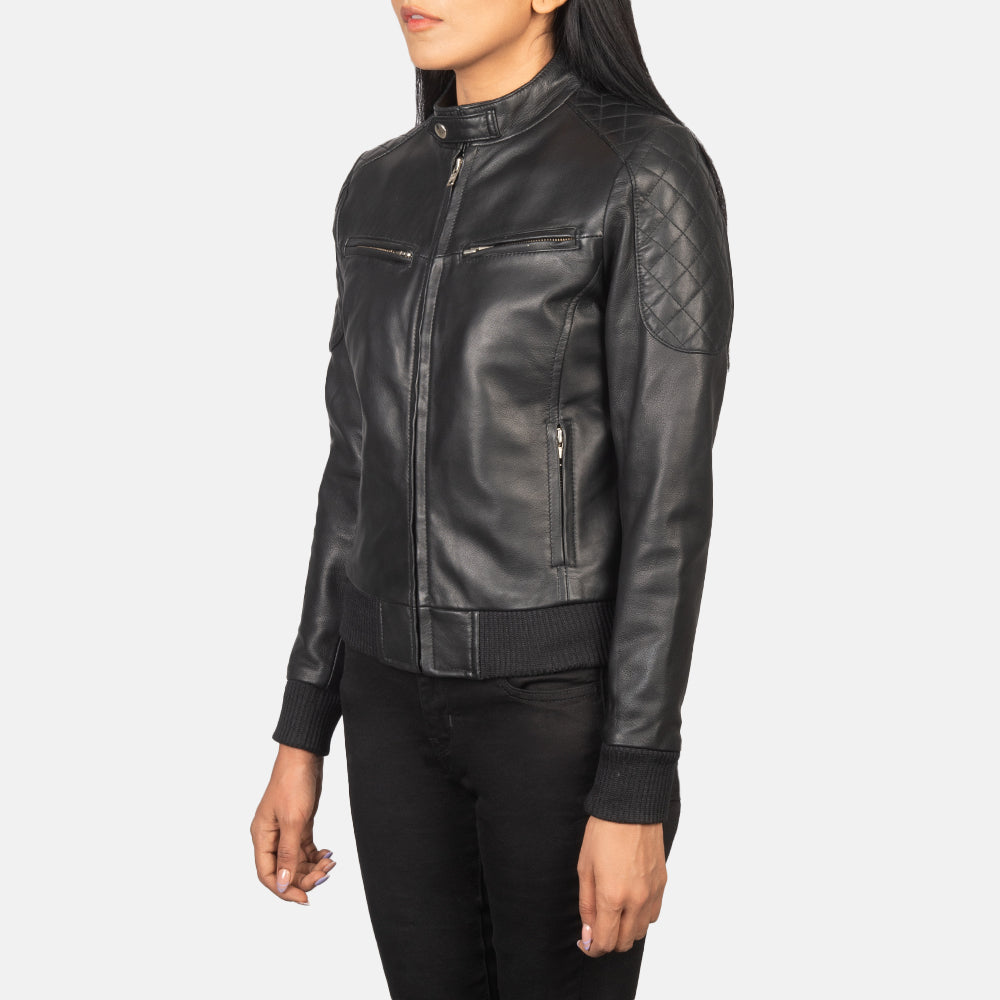 Sowachi Zenna Black Leather Bomber Jacket