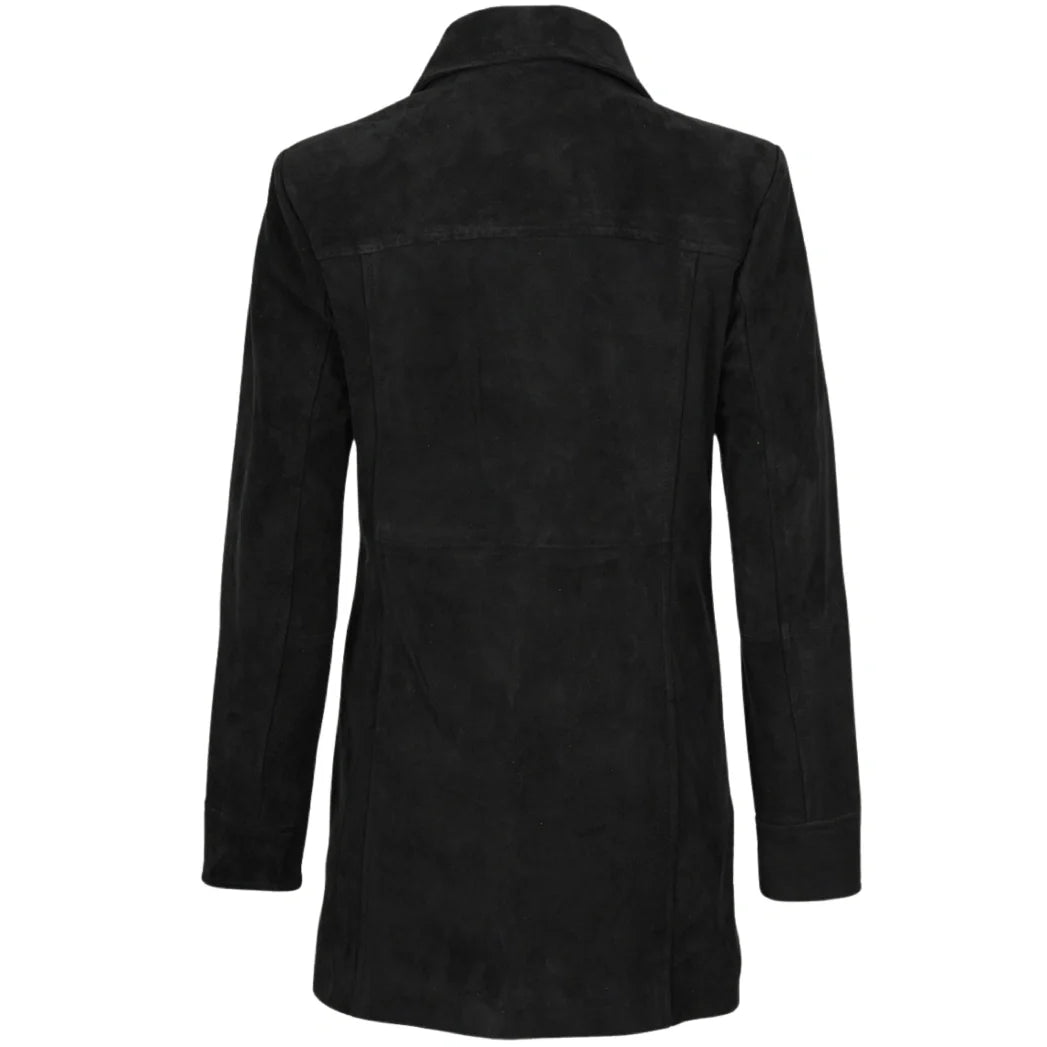 Sowachi Womens Black Suede Button Down Coat