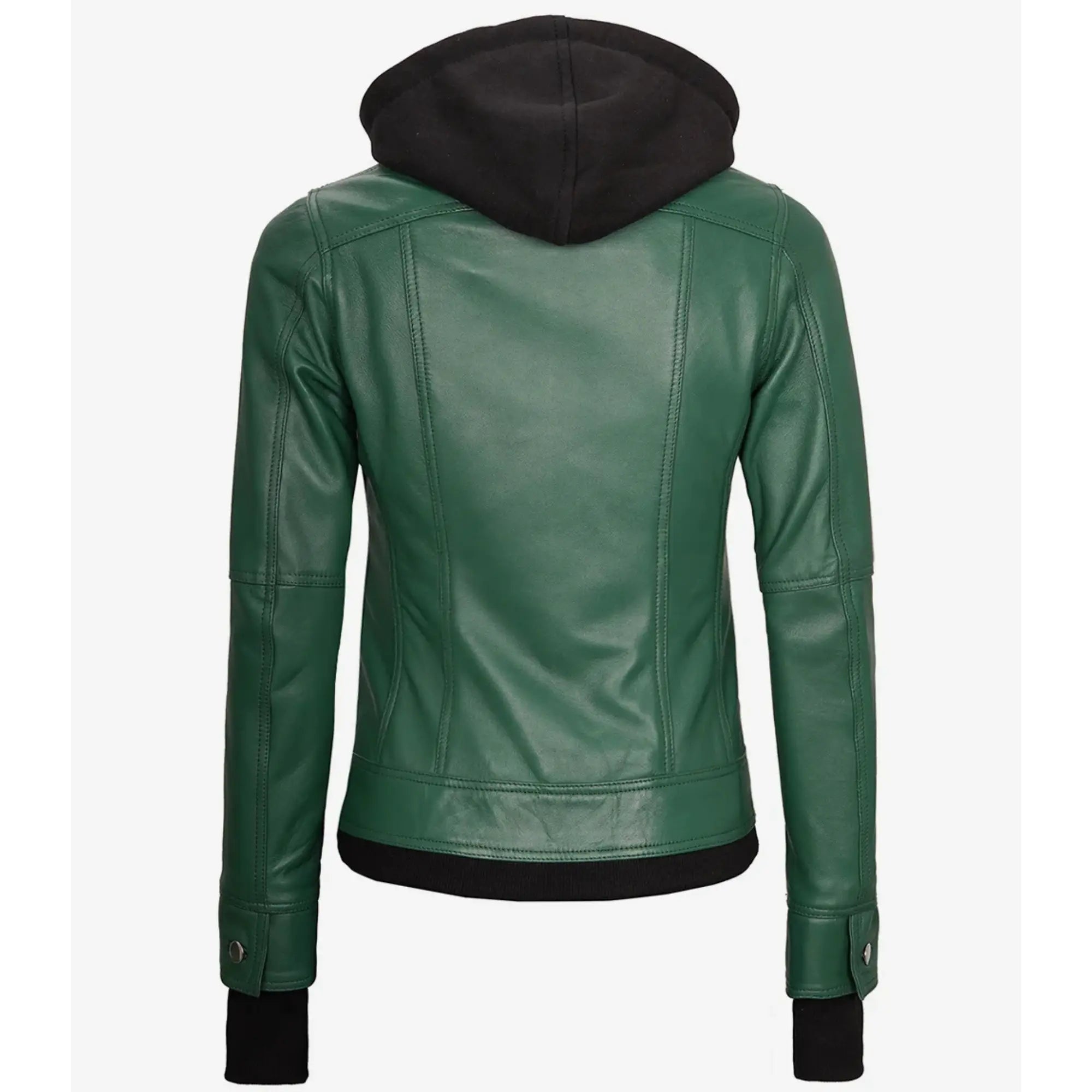 Sowachi Roselina - Women's Green Leather Bomber Jacket with Removable Hood