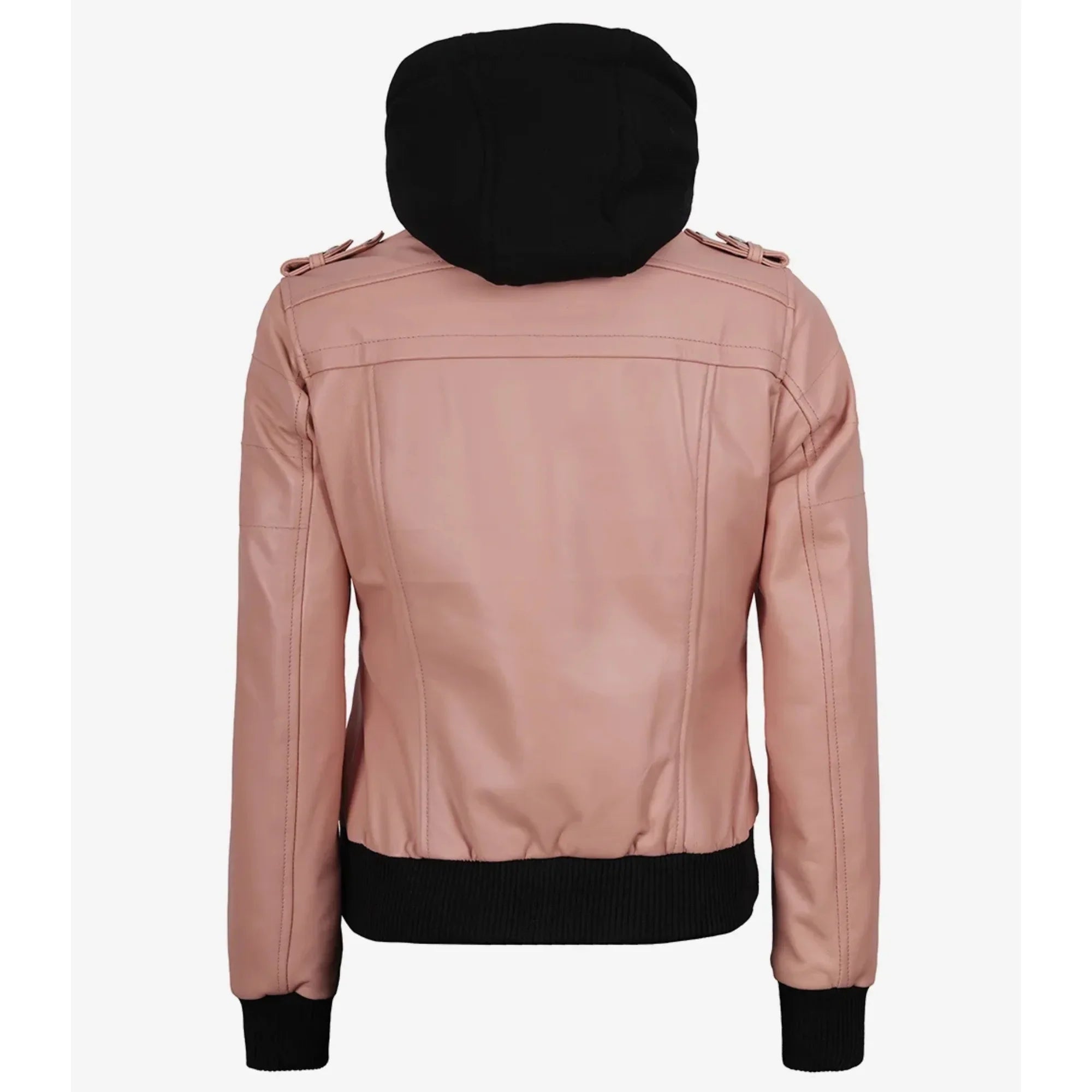 Sowachi Roselina - Women's Pink Leather Bomber Jacket with Removable Hood