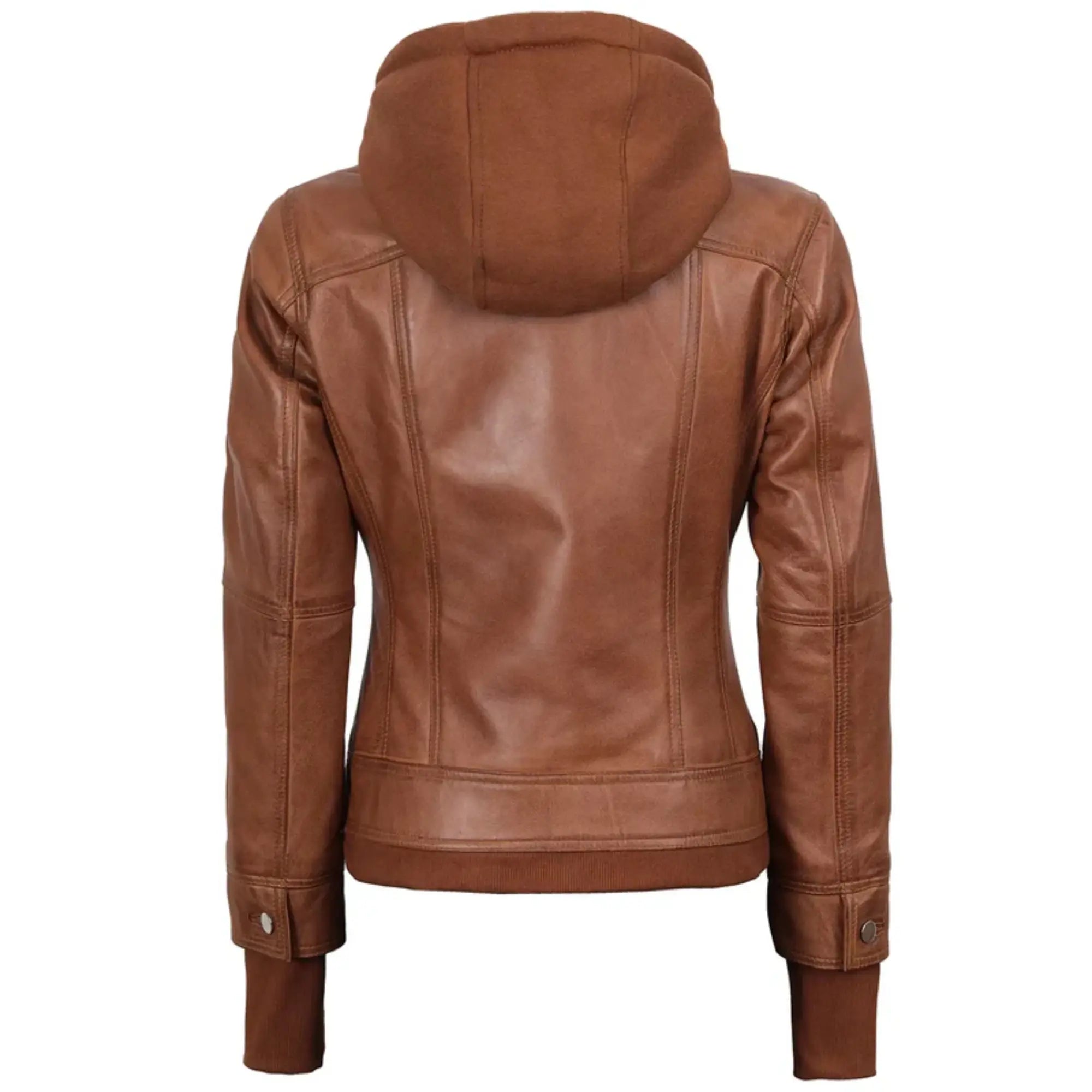 Sowachi Roselina - Women's Tan Brown Leather Bomber Jacket with Removable Hood