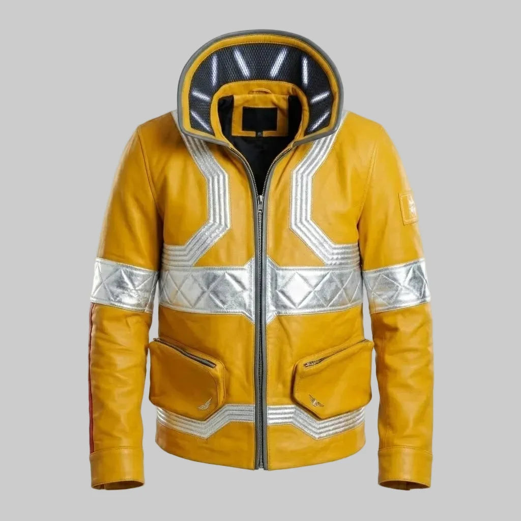 Sowachi Yellow Sheepskin Anime Series Leather Jacket For Men