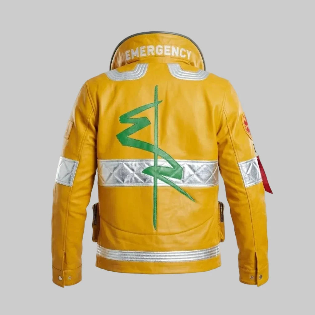 Sowachi Yellow Sheepskin Anime Series Leather Jacket For Men