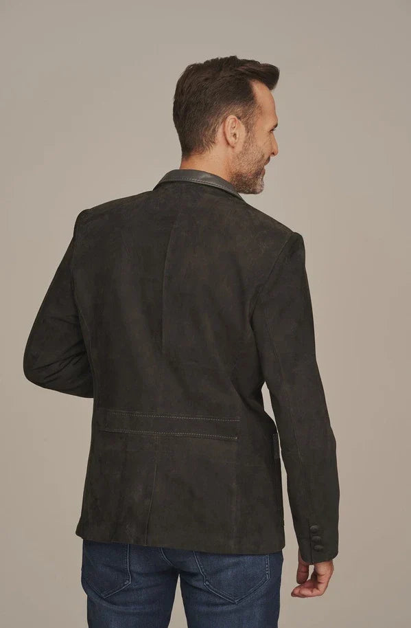 Sowachi Men's Black Suede Leather Blazer
