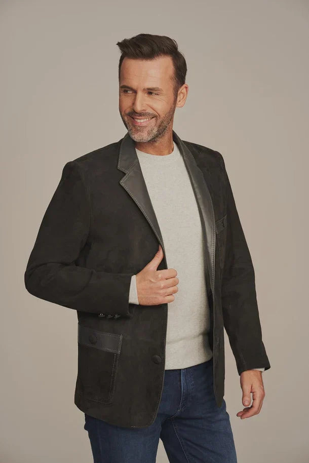 Sowachi Men's Black Suede Leather Blazer