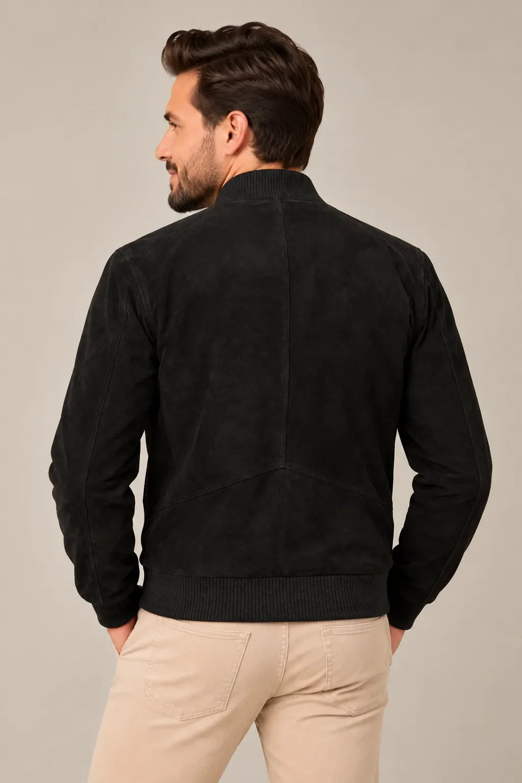 Sowachi Men's Premium Real Suede Black Leather Bomber Jacket