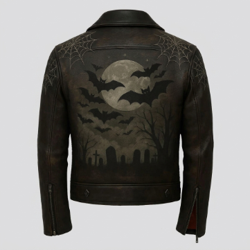 Sowachi Men's Dark Brown Halloween Sheepskin Leather Biker Jacket