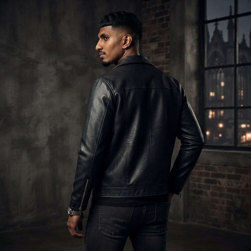 Sowachi Men's Sheepskin Black Biker Style Leather Jacket