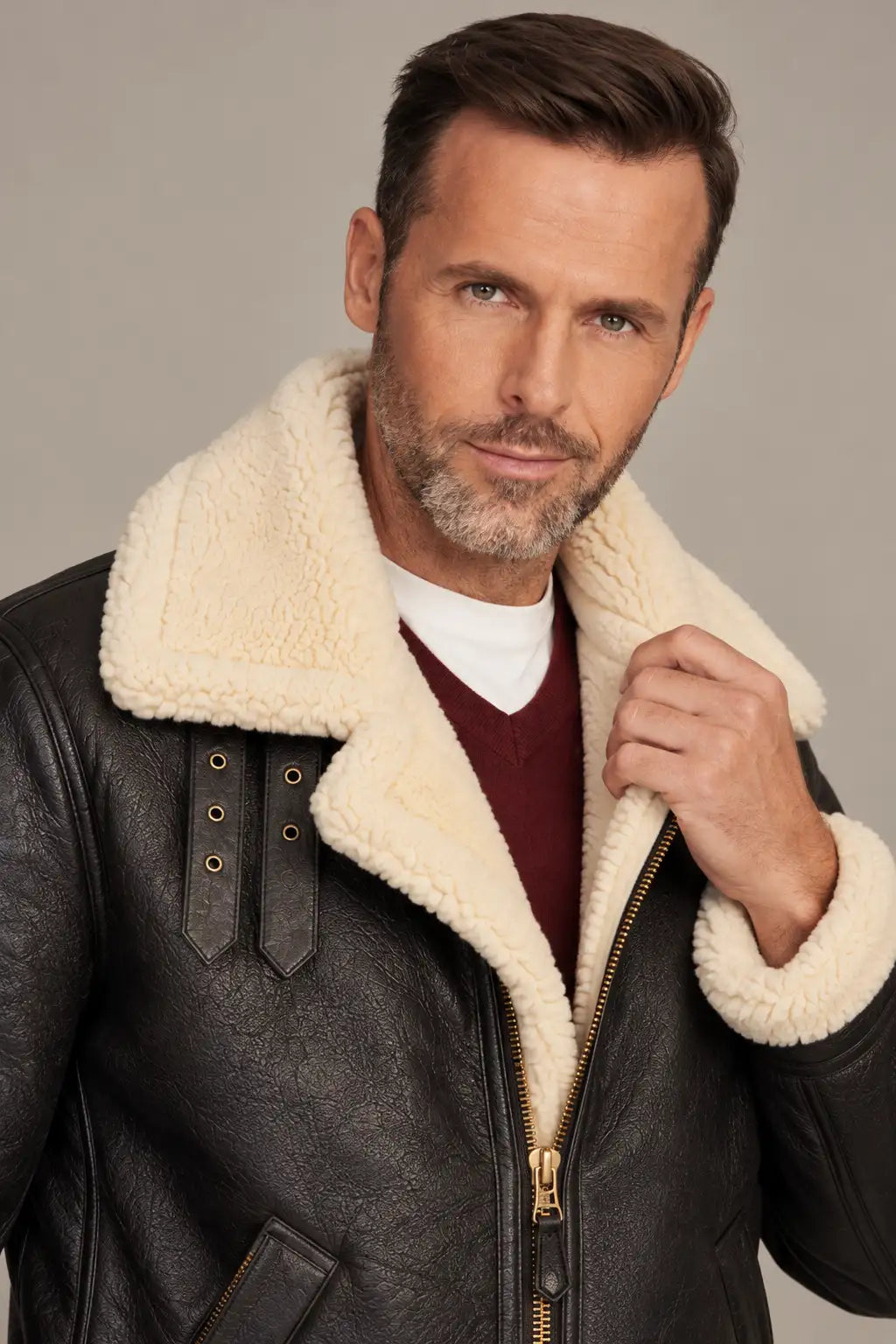 Sowachi Men's Black Aviator B3 Bomber Leather Jacket