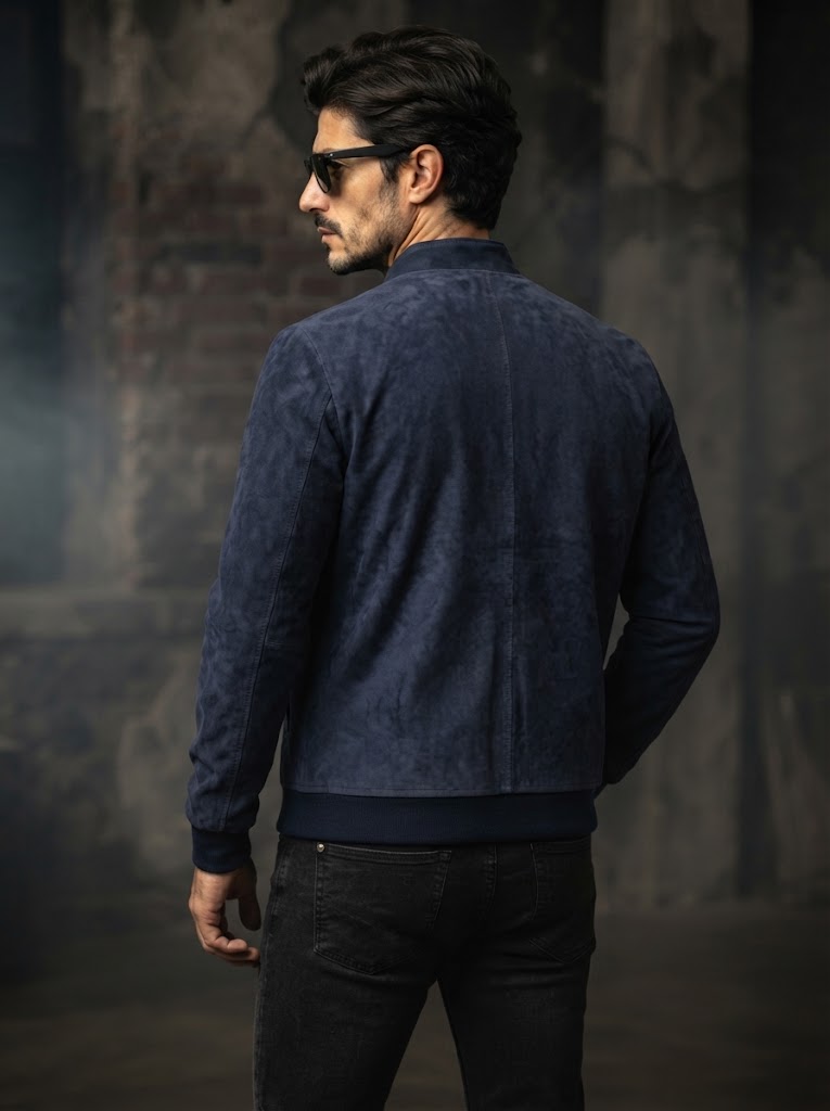 Sowachi Men’s Charcoal Navy Blue Suede Biker Jacket
