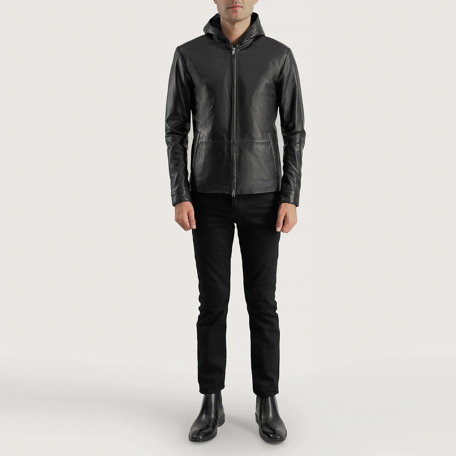 Sowachi Andy Matte Black Hooded Leather Jacket