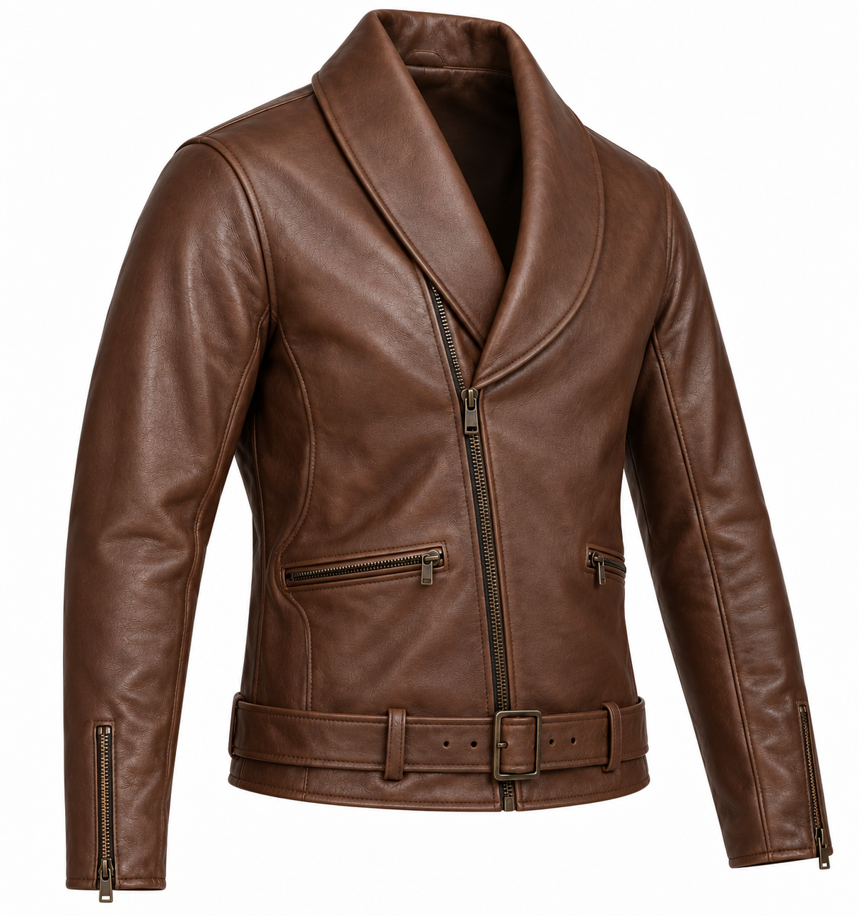 J032 brown leather jacket angle view