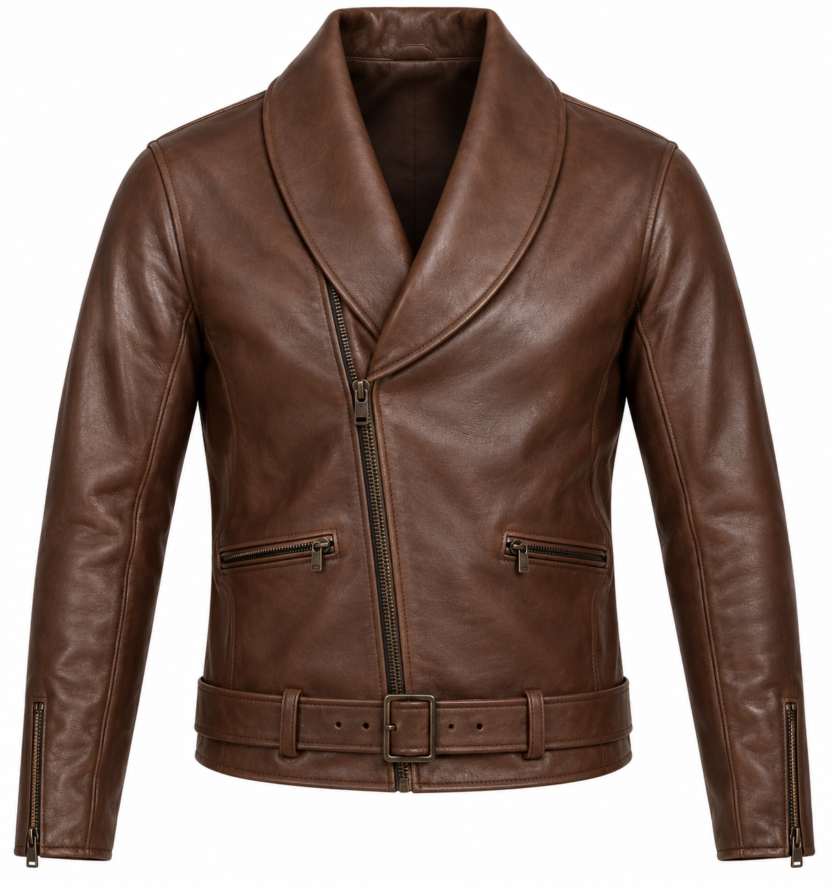 J032 brown leather jacket front view