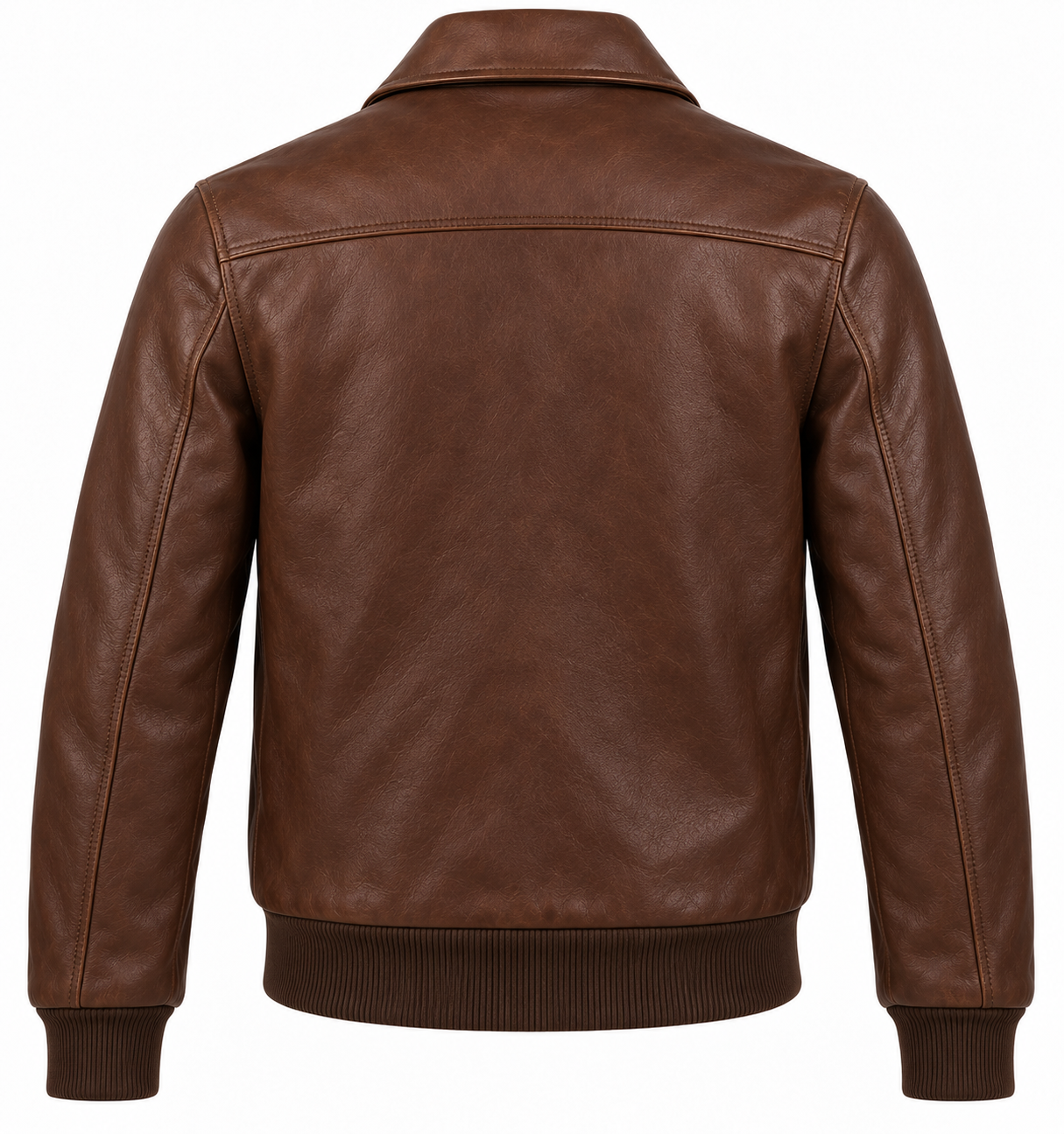 J033 brown leather jacket back view