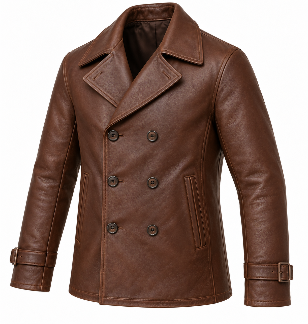 J034 brown leather jacket angle view