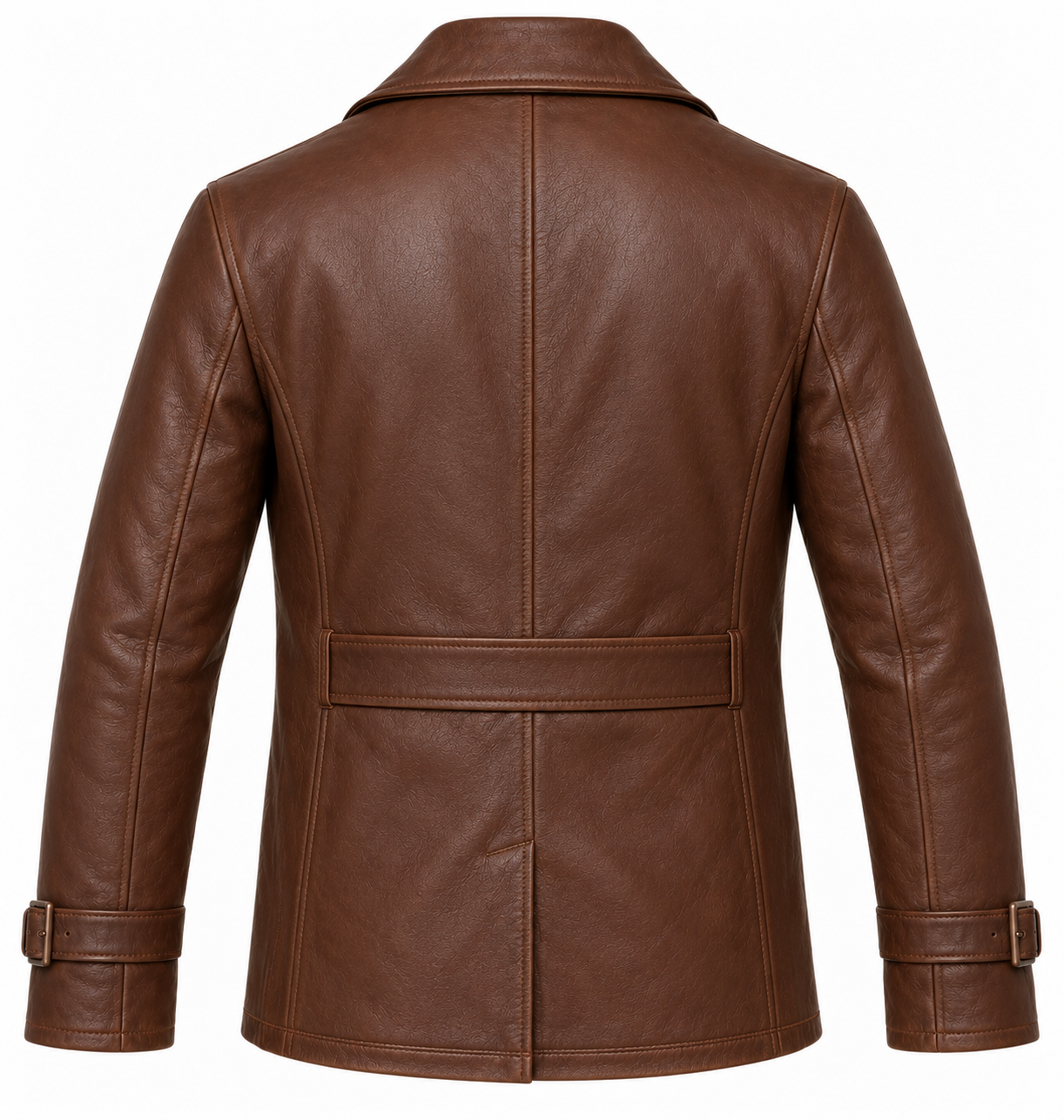 J034 brown leather jacket back view
