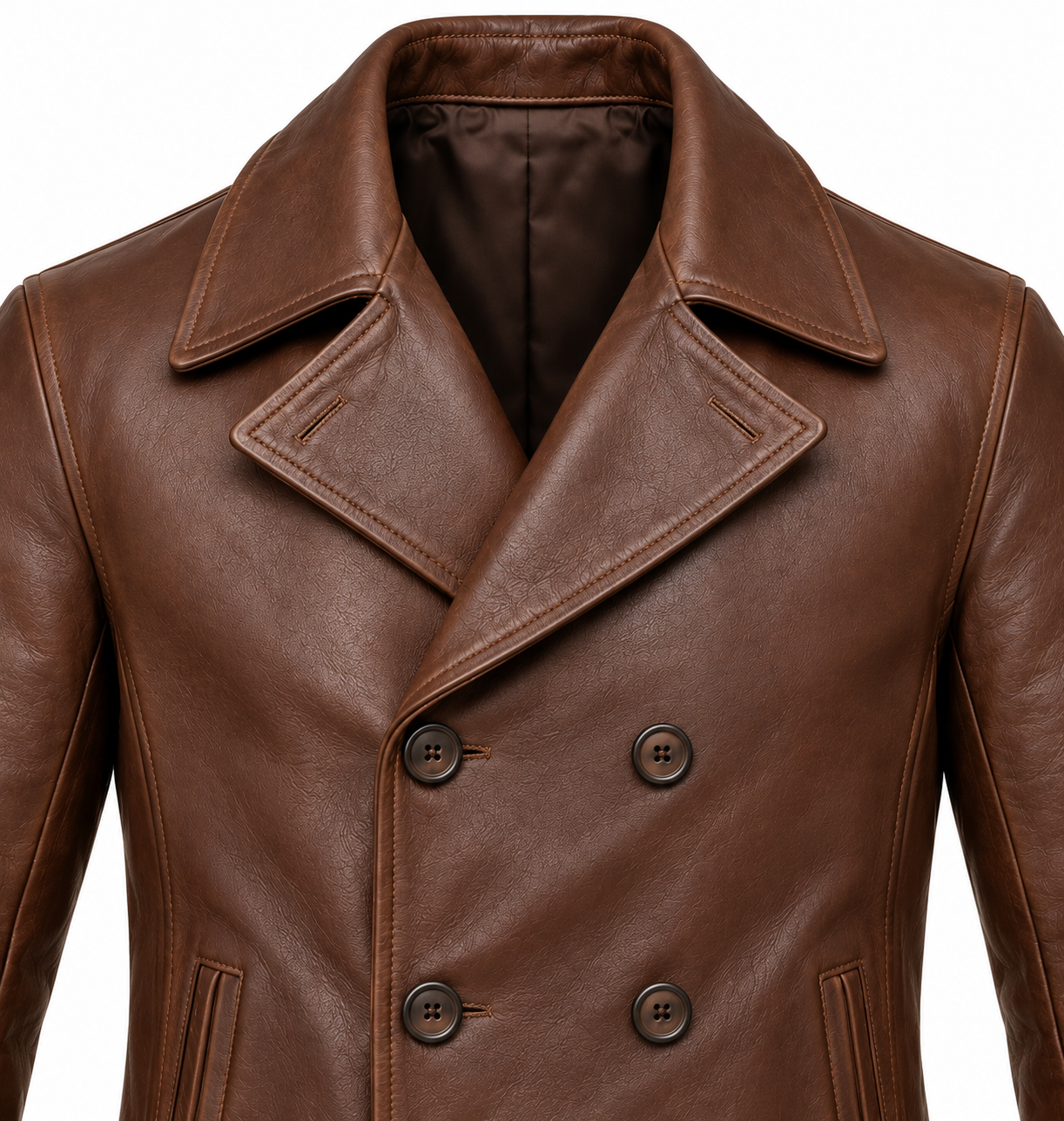 J034 brown leather jacket detail view
