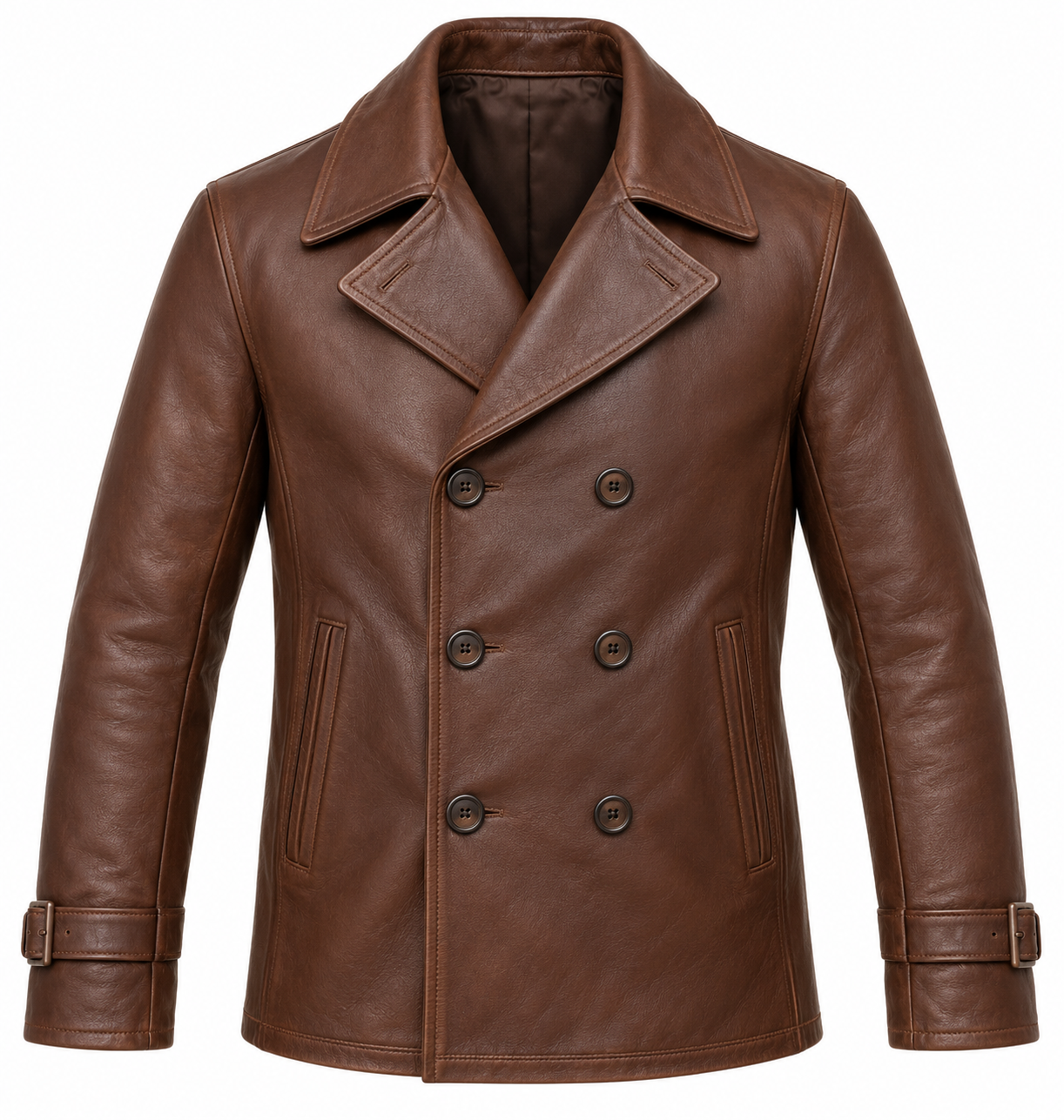 J034 brown leather jacket front view