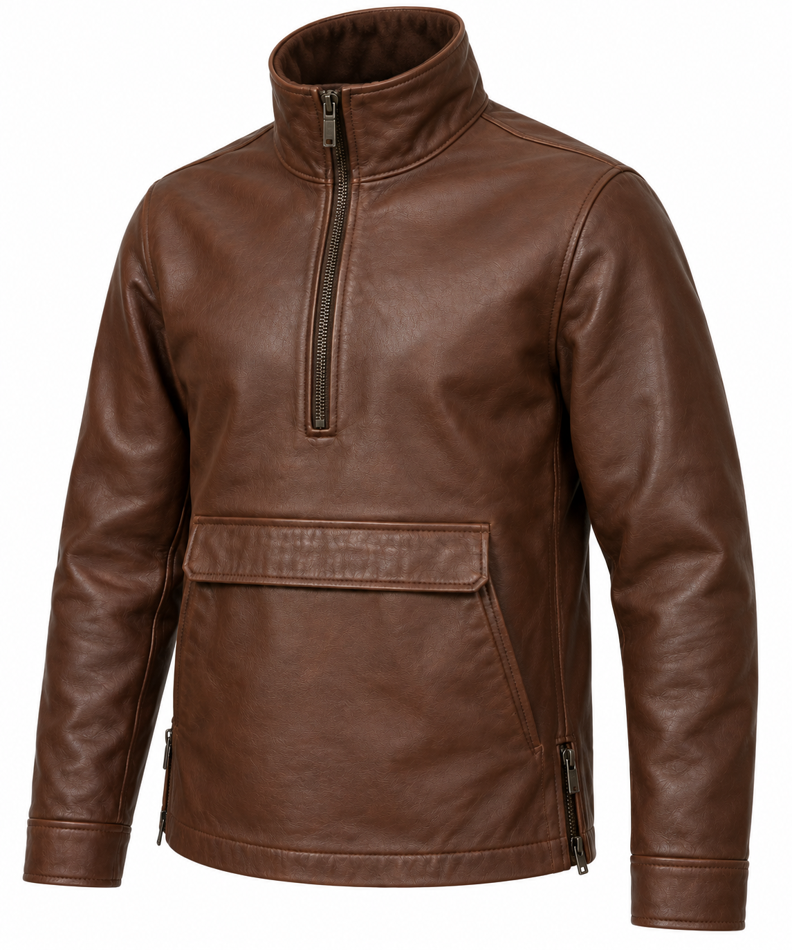 J035 brown leather jacket angle view