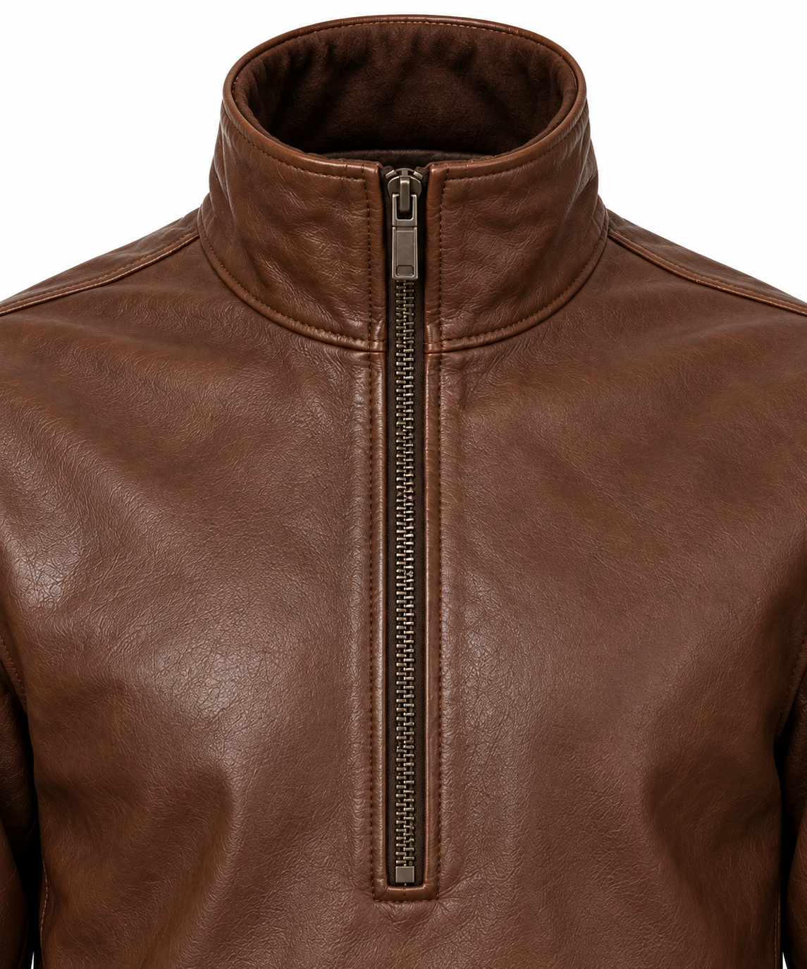 J035 brown leather jacket detail view