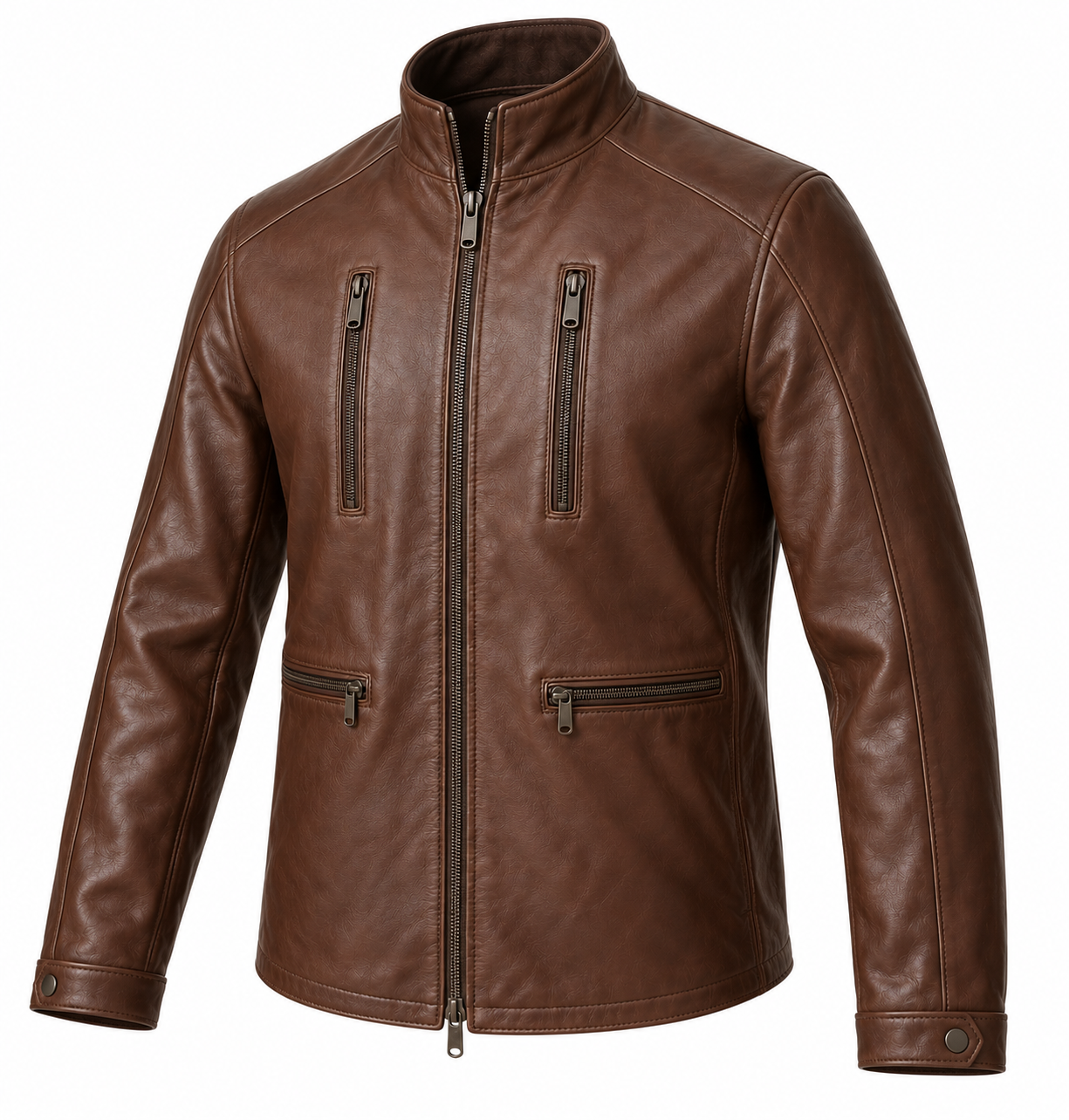 J036 brown leather jacket angle view