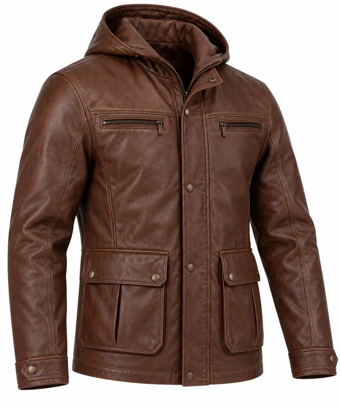 J037 brown leather jacket angle view