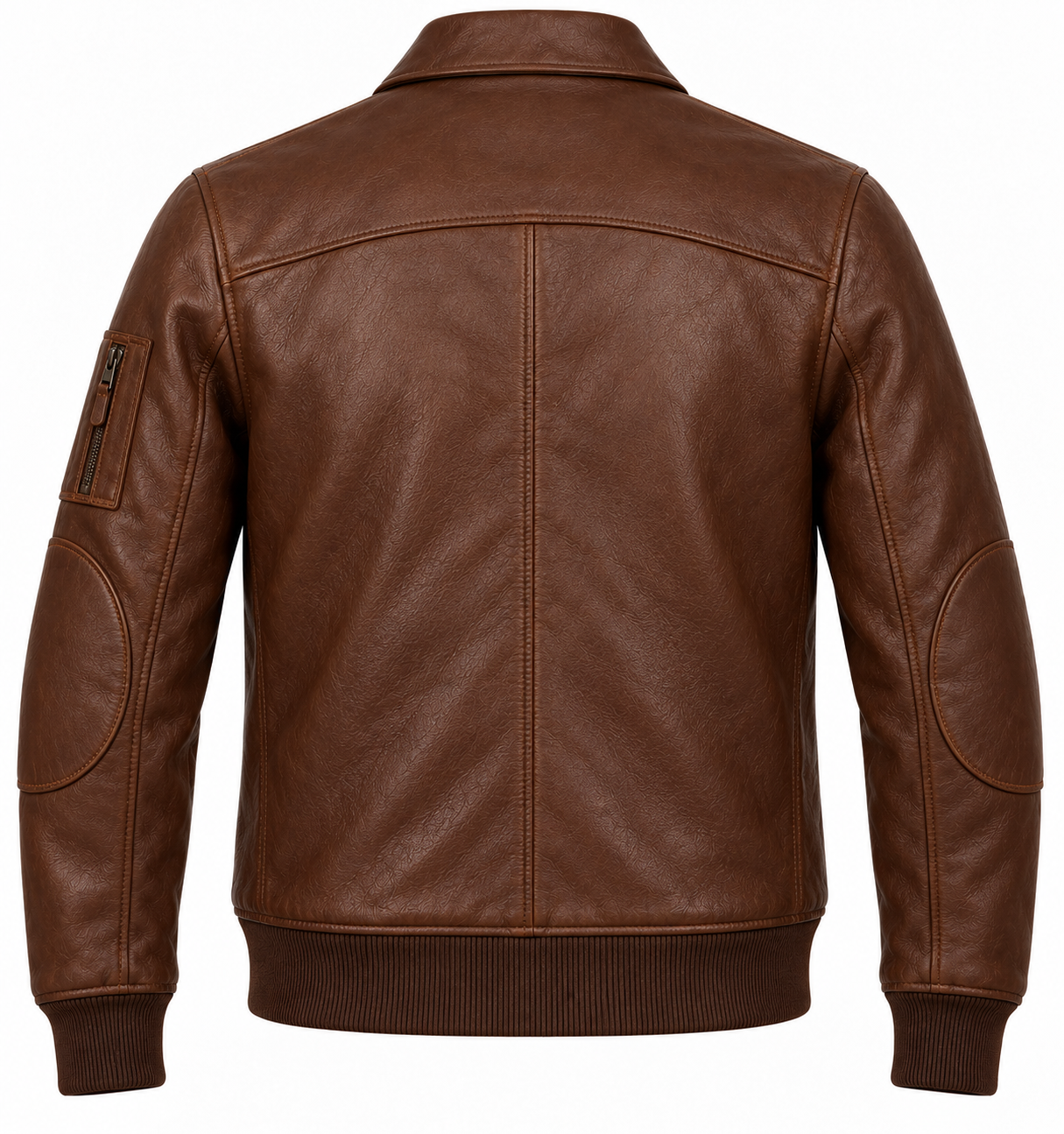 J038 brown leather jacket back view