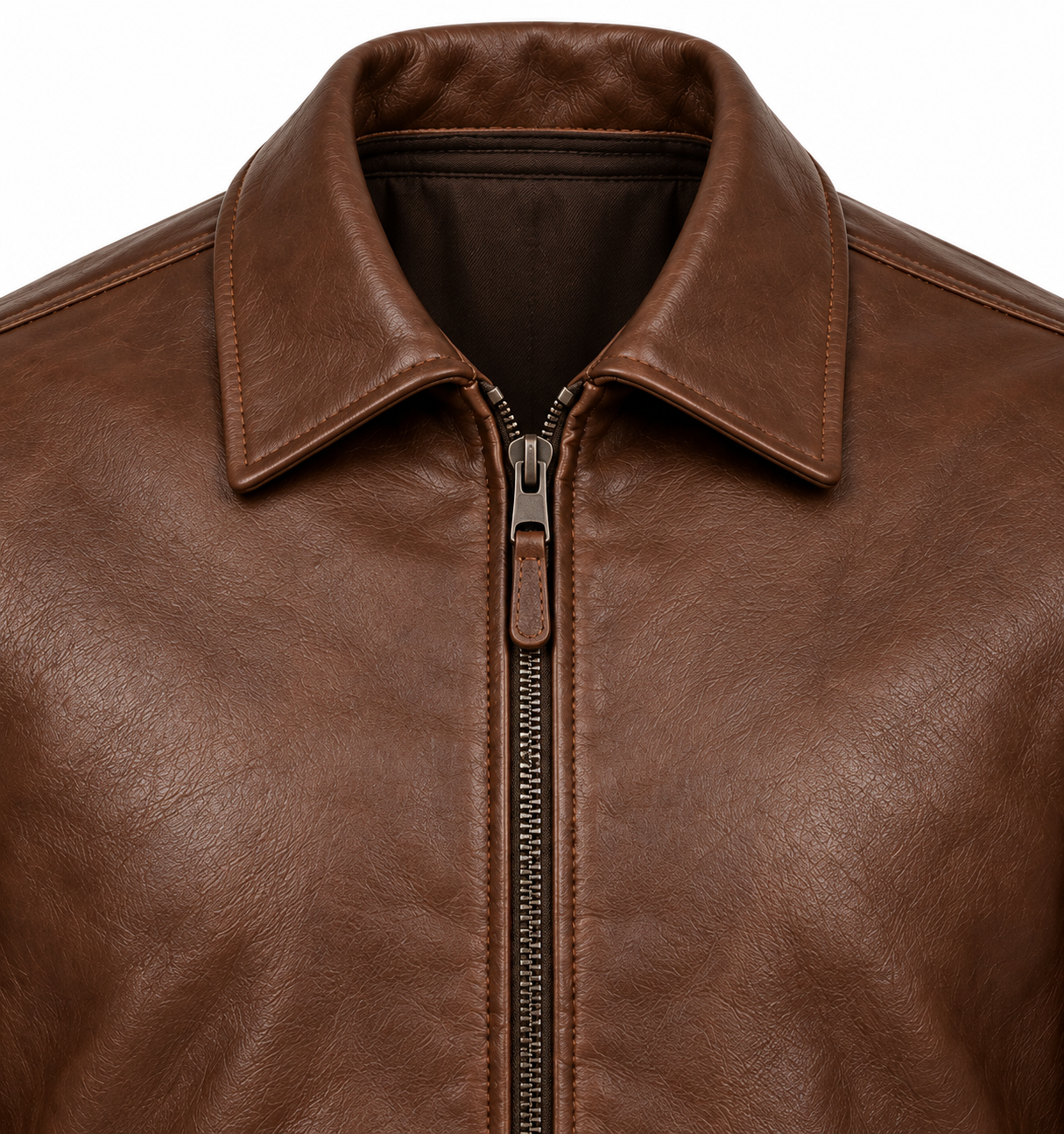 J038 brown leather jacket detail view