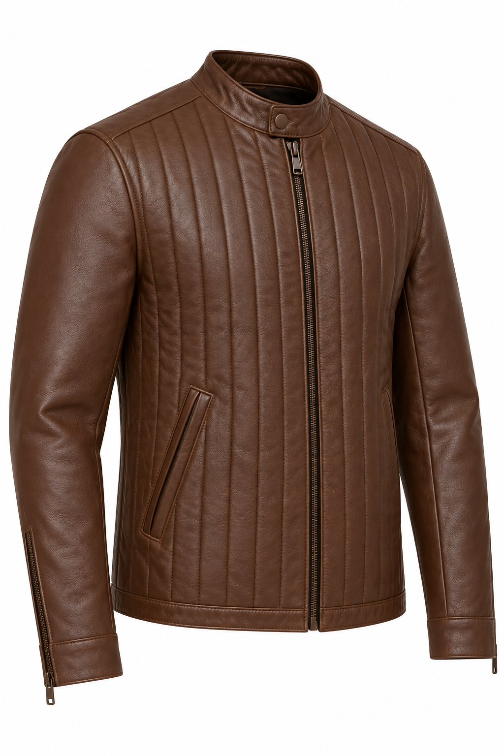 J039 brown leather jacket angle view