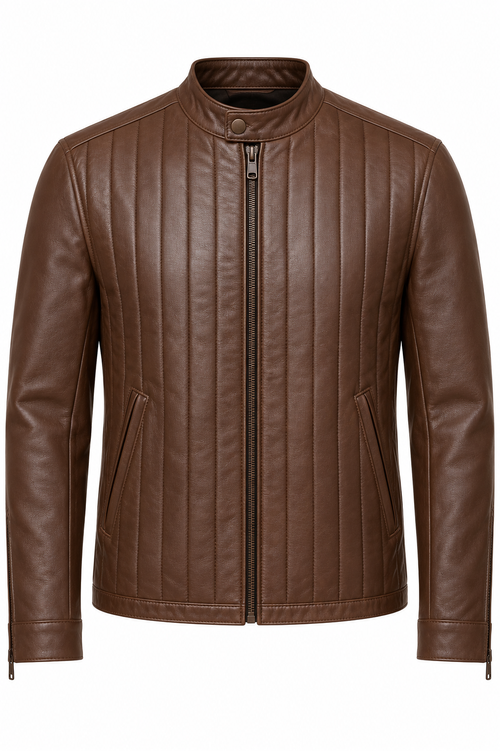 J039 brown leather jacket front view
