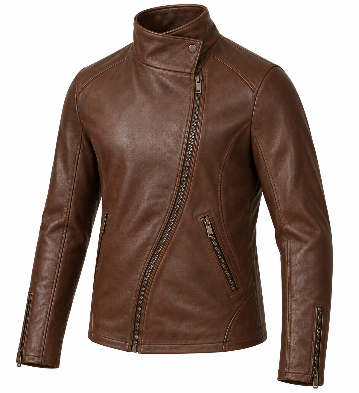 J040 brown leather jacket angle view