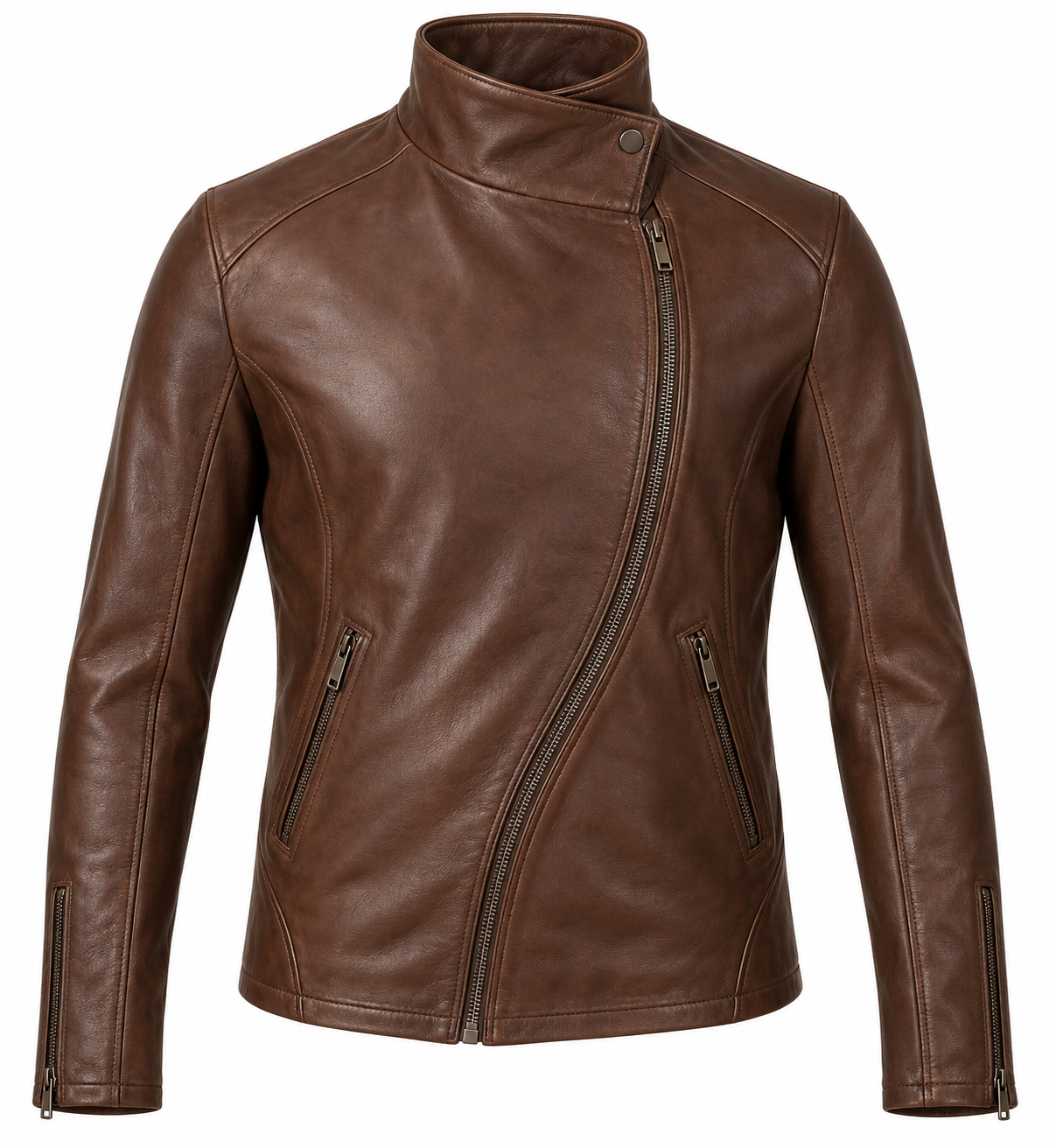 J040 brown leather jacket front view