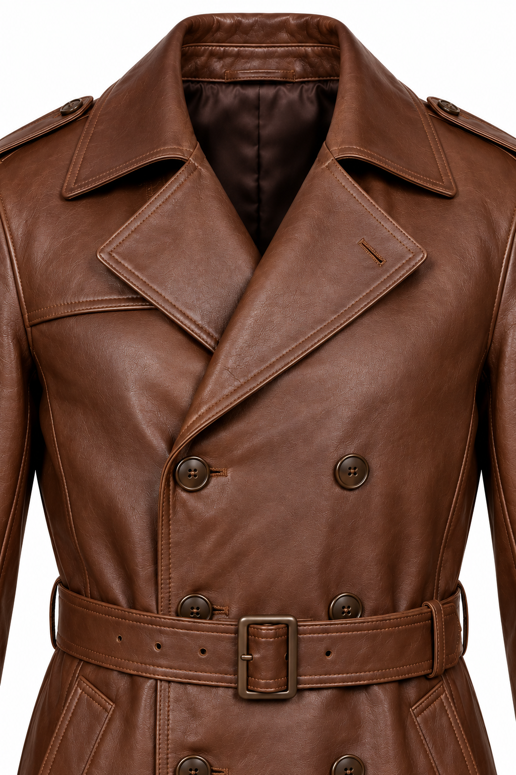 J041 brown leather jacket detail view