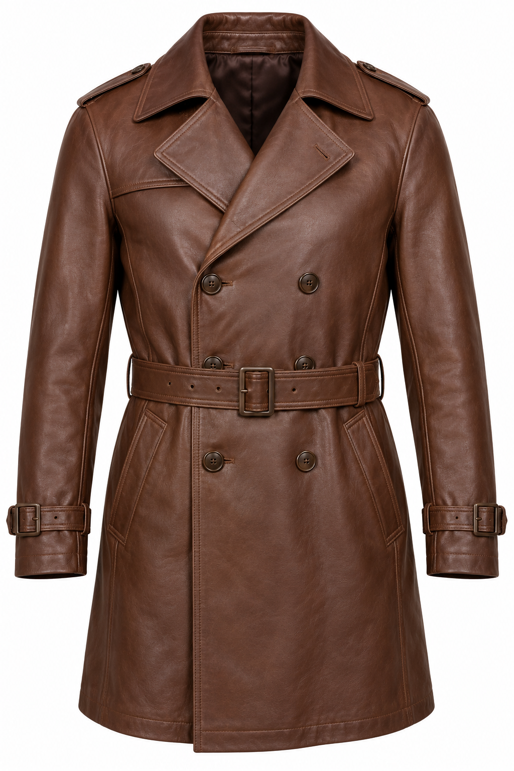 J041 brown leather jacket front view