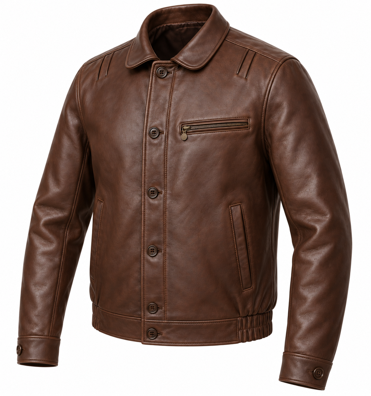J042 brown leather jacket angle view