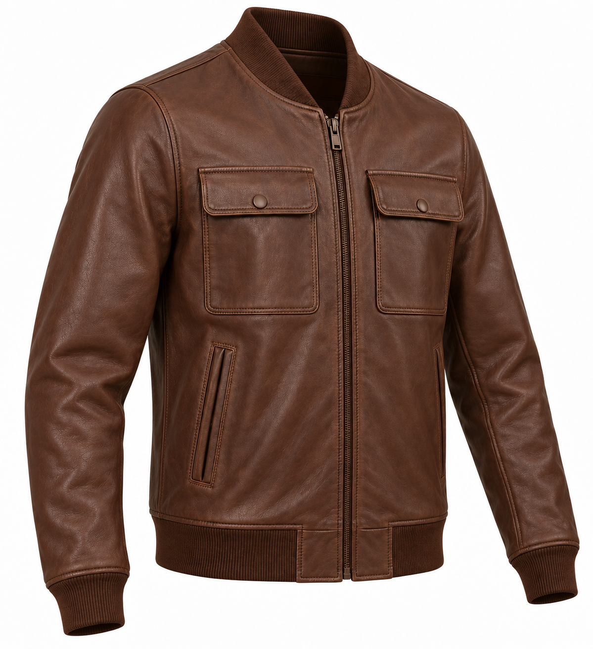 J043 brown leather jacket angle view