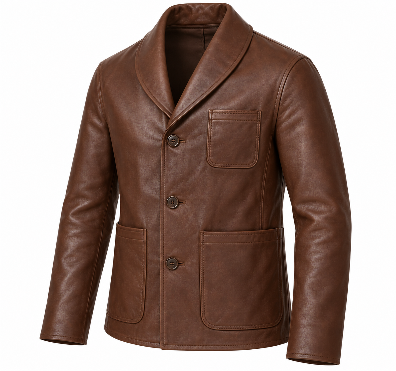 J044 brown leather jacket angle view