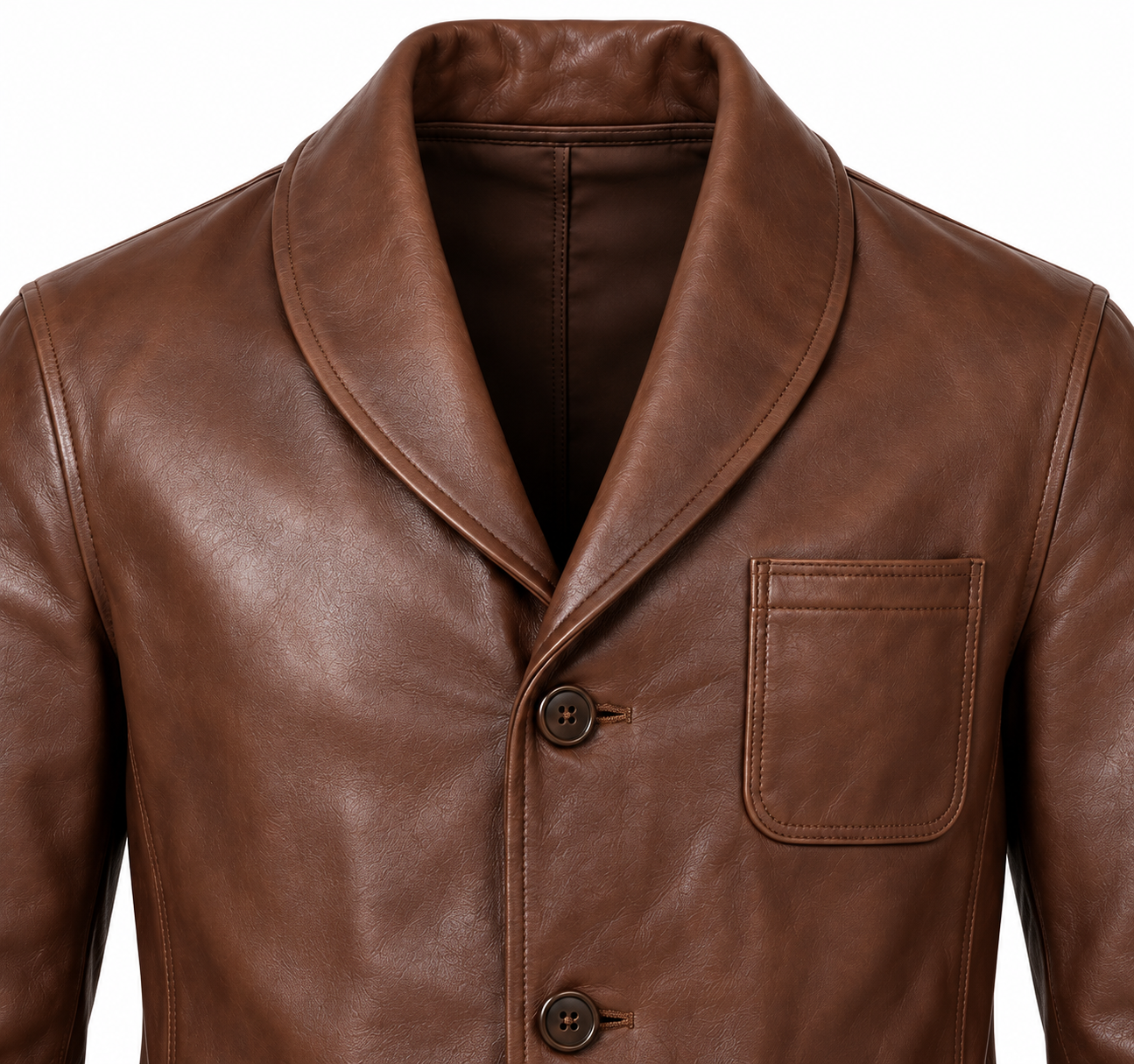 J044 brown leather jacket detail view
