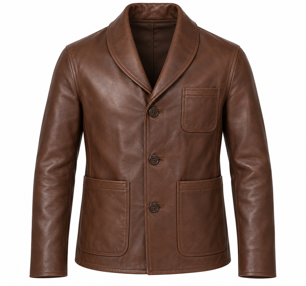 J044 brown leather jacket front view