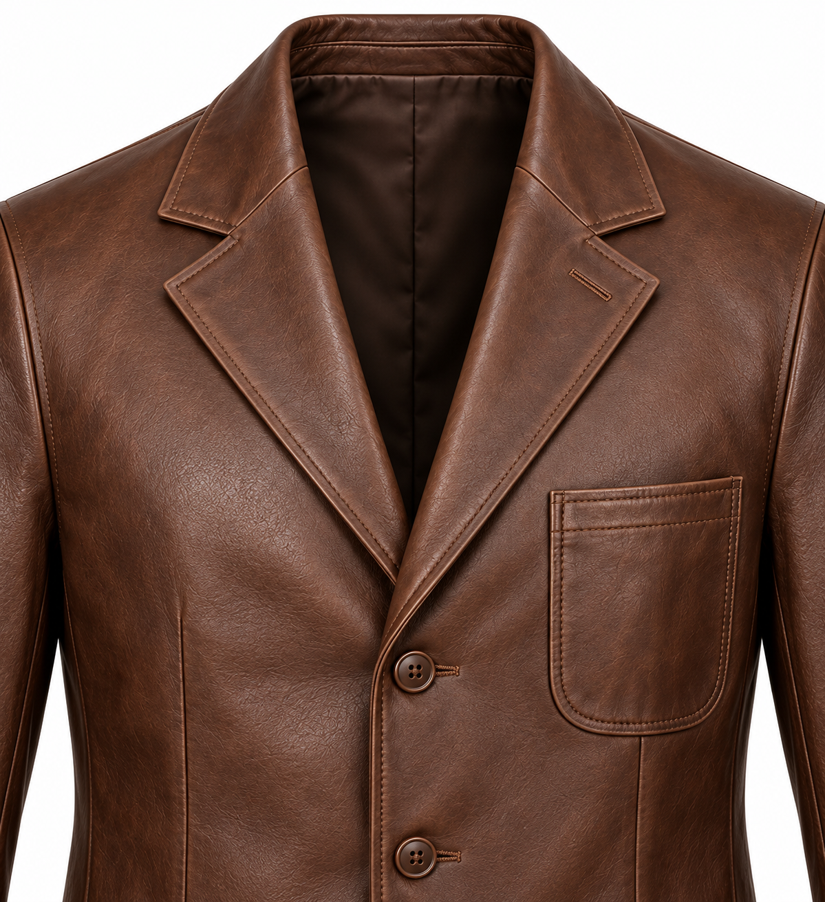 J045 brown leather jacket detail view